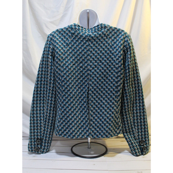 I.C.E. Women's M Teal Black Herringbone Tweed Lined Large Button Blazer Pockets - Picture 4 of 16
